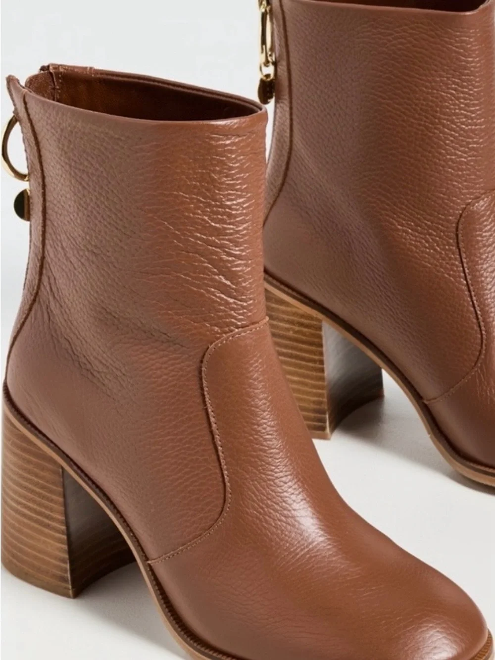 Women's Designer See by Chloe Cognac Brown Leather Block Heel Aryal Ankle Boot